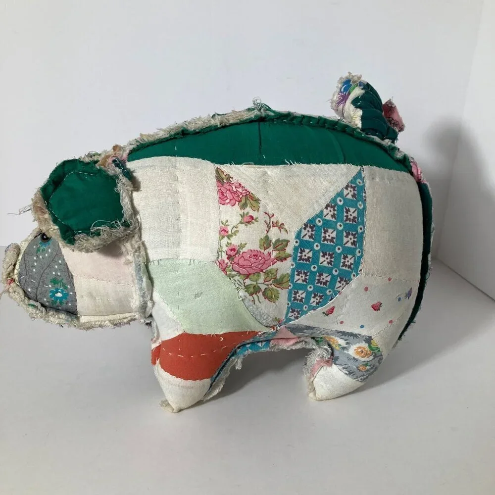 Vintage Handmade Quilted Pig Stuffed Animal 9 x‎ 12